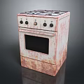 Rusted Vintage Stove Kitchen Appliance With Cooktop Control Knobs And Oven Design