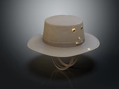 Light Brown Outdoor Hat With Wide Brim Ventilation Holes Metal Buckles And Adjustable Strap 3d model