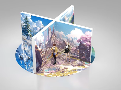 Anime Themed Photo Check in Spot With Castle Cherry Blossom Trees Snowy Mountains 3d model