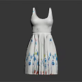 Woman Wearing White Sleeveless Dress With Colorful Floral And Paint Drip Patterns
