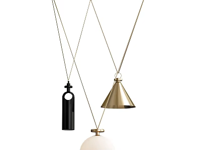 Modern Pendant Lights With Black Cylindrical Golden Cone And White Spherical Designs 3d model