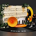 Music Themed Photo Spot With Music Sheets Vinyl Records Piano Keys Horn And Floral Decor