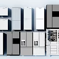 Various Modern Style Refrigerators And Freezers In White Gray Kitchen