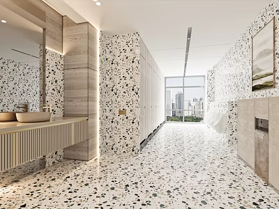 Modern Public Restroom Interior With Terrazzo And Lockers 3d model
