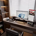 Modern Entertainment Room Interior With Desk Chair Snacks And Storage