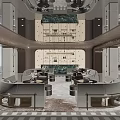 Luxurious Hotel Lobby Interior With Two Story Design Marble Bar And Sofas