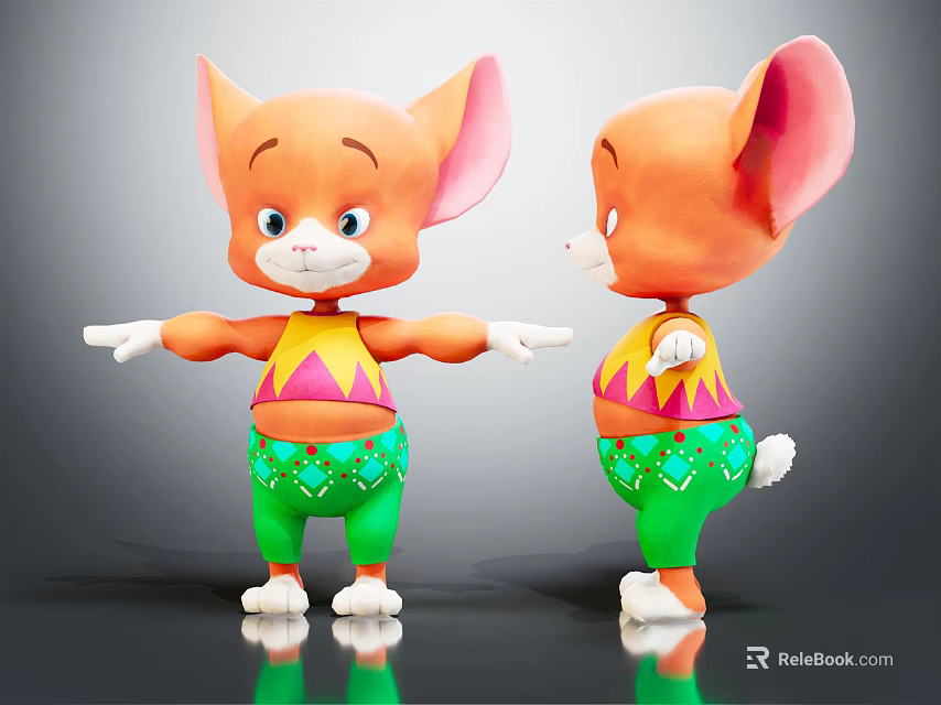 Adorable Orange Cartoon Animal Characters With Big Ears Colorful Outfits Green Pants And Outstretched Arms 3d model 