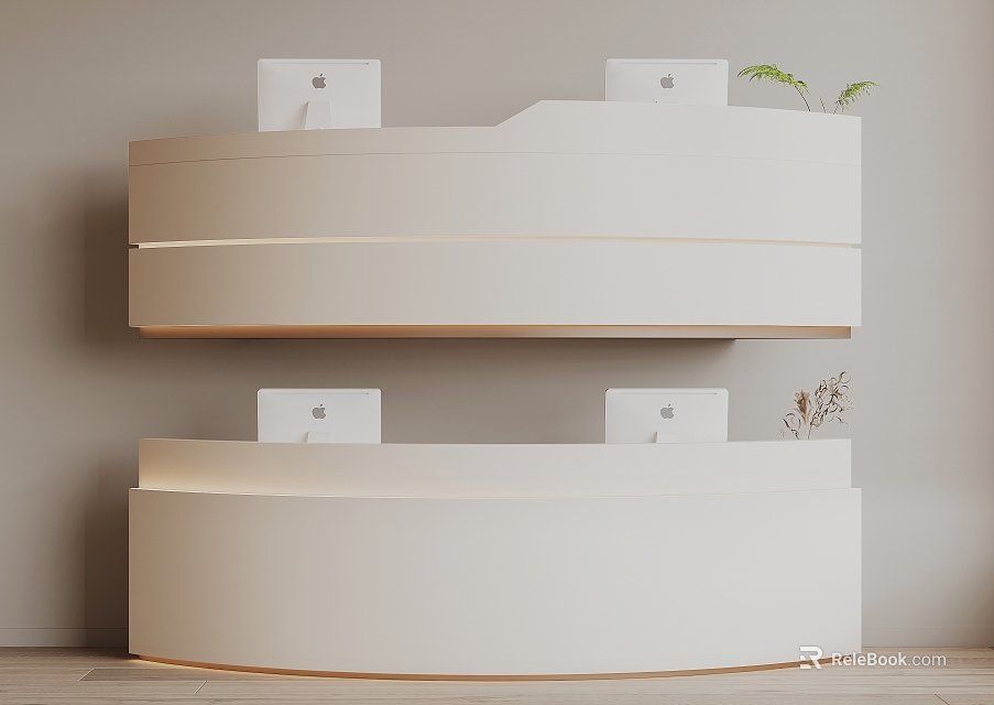 Modern White Reception Desk With Curved Design Layered Structure And Built In Lighting 3d model 