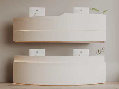 Modern White Reception Desk With Curved Design Layered Structure And Built In Lighting 3d model
