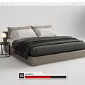 Modern Minimalist Double Bed with Gray Bedding White Pillows and Bedside Table Lamps 3d model