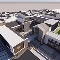 Traditional And Modern Commercial Street With Diverse Roofs Green Spaces And Pedestrian Paths