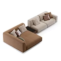 Brown And Beige Sectional Sofa With Throw Pillows And Side Table 3d model
