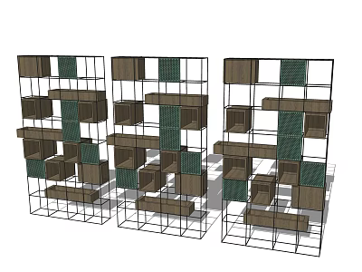 Modern Open Shelving Units With Metal Frames And Wooden Storage Shelves 3d model