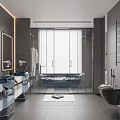 Modern Bathroom Interior Design With Freestanding Bathtub Glass Shower And Double Vanity
