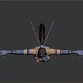 3D Female Character Model With Blue Black Costume Mask And Outstretched Arms