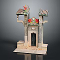 Classical Chinese Stone Gateway With Ornate Roof Carvings And Central Floral Decor
