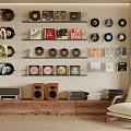 Stylish Vinyl Record Collection Room With Wall Shelves Speakers And Armchair