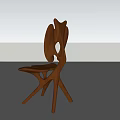 Modern Single Wooden Chair Featuring Unique Curved Back and Crossed Legs Design