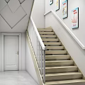 Modern Interior Staircase With White Railing Wall Artworks And Ceiling Design 3d model