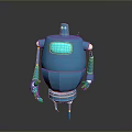 3D Blue Robot Game and Movie Character with Rounded Body Yellow Accents in Standing Pose
