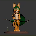 Cat Archer Wearing Green Cloak and Hood Holding Bow Standing on Base with Grass