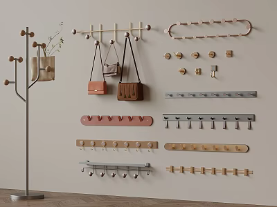 Various Wall Mounted Hooks And Hanging Racks For Home Storage And Decoration 3d model