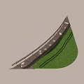 Garden Landscape Design With Curved Pathway Wooden Railing Green Grass And Lamps
