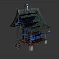 Rustic Wooden House With Green Roof Staircase Terrace Lantern And White Pillars