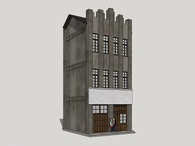 Multi Storey Commercial Complex Exterior With Vintage Gray Facade And Window Design 3d model