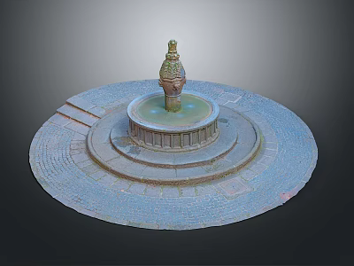 Decorative Fountain With Circular Design And Multi tiered Base On Stone Pavement 3d model