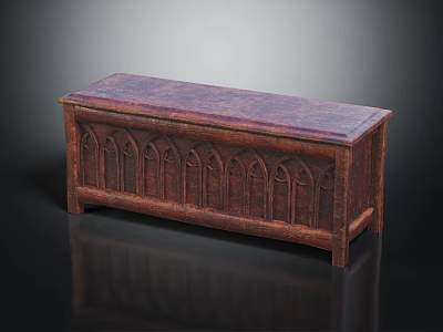 Classic Wooden Chest With Intricate Carved Gothic Arches Textured Lid And Sturdy Legs 3d model