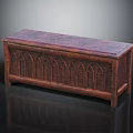 Classic Wooden Chest With Intricate Carved Gothic Arches Textured Lid And Sturdy Legs