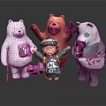 Cute Polar Bear Brown Bear Panda Bear With Child Standing Together Playfully
