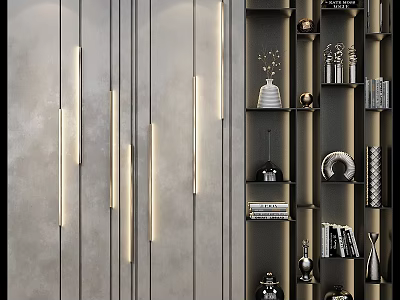 Modern Decorative Cabinet Interior Design With Lighting Shelves Books And Ornaments 3d model