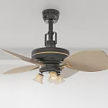 Modern Stylish Ceiling Fan With Beige Blades Black Motor And Illuminated Light Fixtures