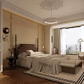 Elegant Bedroom Interior Design With Paneled Walls Decorative Ceiling Wooden Flooring And Area Rug