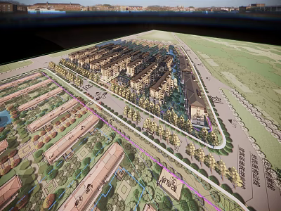 Residential Community Planning Model With Buildings Roads And Green Spaces 3d model