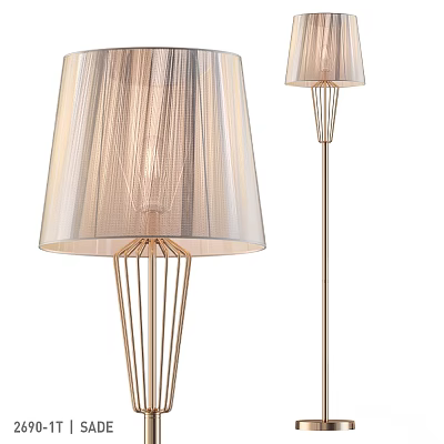 Modern Floor Lamp Design With Elegant Fabric Shade And Metal Wire Stand Structure 3d model