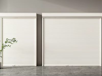 White Roller Shutters With Green Plant Nearby Gray Wall And Floor Interior 3d model