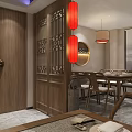 Chinese Style Private Room Interior With Round Dining Table Chairs And Decorative Screen 3d model