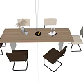 Modern Wooden Dining Table With Brown And Beige Chairs And Decorative Items