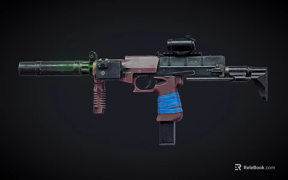 Modern Tactical Assault Rifle With Scope Blue Grip Brown Body And Muzzle Device 3d model 