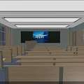 School Modern Classroom Interior With Wooden Desks Blackboard Projector Teacher's Desk And Windows