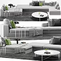 Modern Double Sofa Interior With Green Pillows And Round Coffee Table 3d model