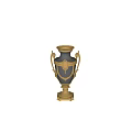 Classic Black And Gold Decorative Vase Sculpture With Ornate Handles Medallion And Base