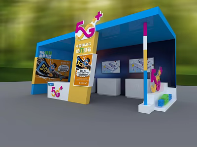 Modern Display Cabinets And Shelves With Blue Yellow Exterior And Poster Display Area 3d model