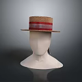 Classic Brown Straw Hat With Red Stripe Band On White Mannequin Head