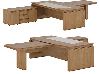 Wooden Office Desk With Modular Design Spacious Worktop And Storage Drawers 3d model
