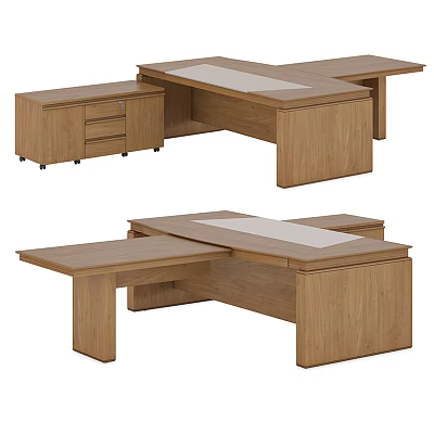Wooden Office Desk With Modular Design Spacious Worktop And Storage Drawers 3d model
