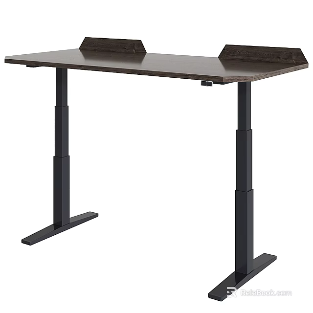 Ergonomic Adjustable Height Desk With Wooden Desktop And Black Metal Legs For Home Office 3d model 
